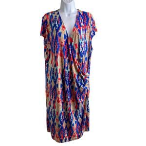 Jones New York Women's Coral Sea Side‎ Ruched Dress Size 2X Draped Beachy Party